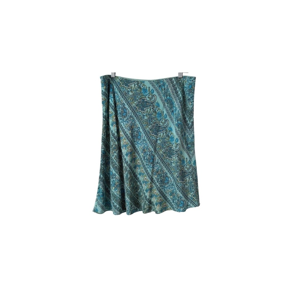 GAP 100% Silk Vintage Mini Skirt Floral Paisley Turquoise Y2K Boho Fairy 16